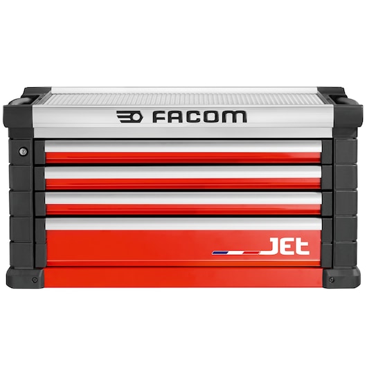 Facom JET.C4M4A red tool chest with four drawers, front angle, white background.