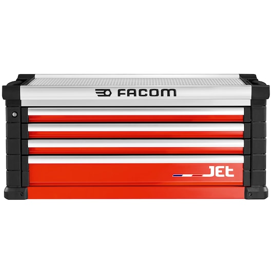 Facom JET.C4M5A red tool chest with four drawers, front angle on white background.