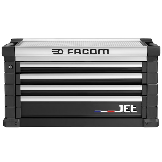 Facom JET.C4NM4A tool chest with four drawers, black and silver finish, front angle on white background.