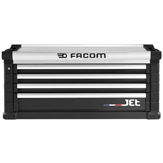 Facom JET.C4NM5A black and silver tool chest with four drawers, front angle, Jet branding.