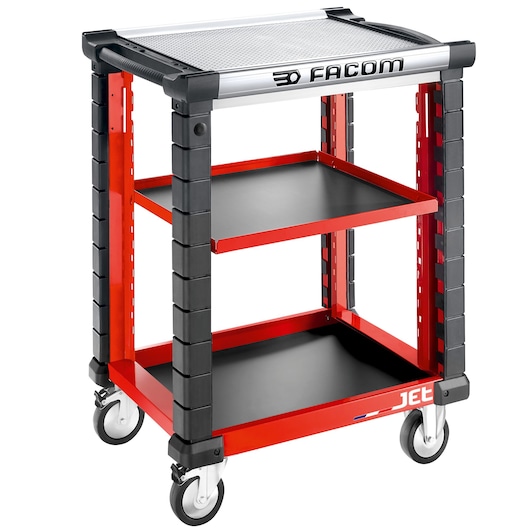Facom JET.UC3SM3A rolling tool cart with three shelves, red and black, front angle, photography
