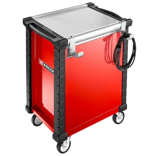 Facom JET.WA18 red mobile tool cart with cable holder, front angle, photography category.