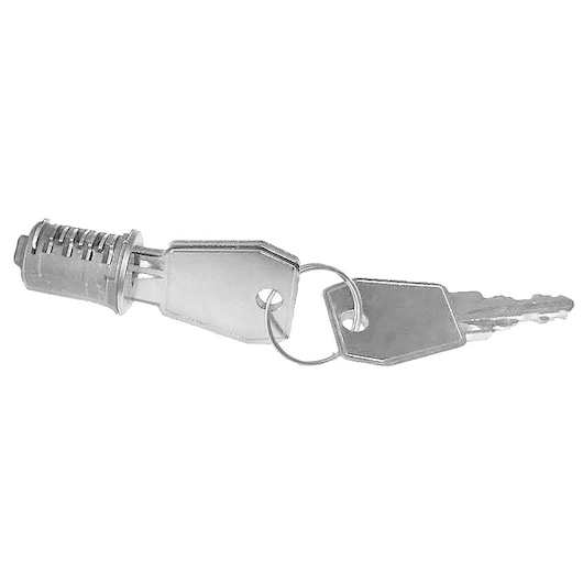 Facom JLS3-1KEY silver lock cylinder with two keys on a ring, product photography on white background.