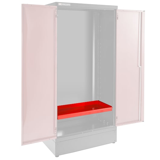 Facom JLS3-A1000DR70 metal cabinet with open doors, showing one red shelf, front angle on white background.
