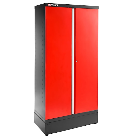 Photo of Facom JLS3-A1000PP red and black metal storage cabinet with two doors, angled front view.