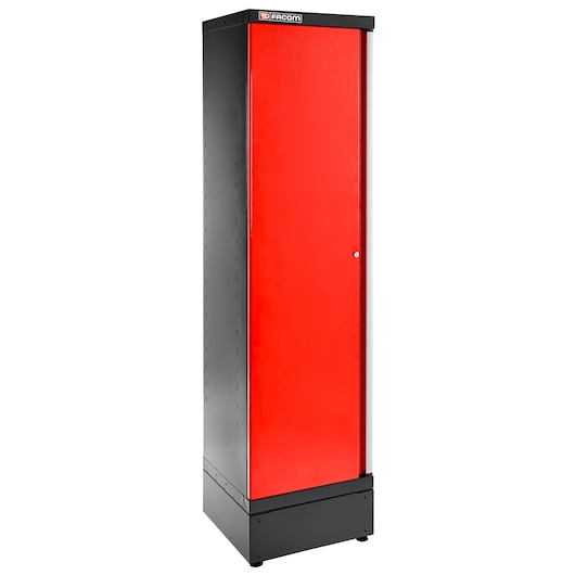 Facom red and black tall storage cabinet, SKU JLS3-A500PP, front angle, photography on white background.