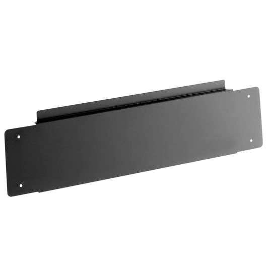 Facom JLS3-BASEMBS black metal mounting panel, rectangular shape, four corner holes, front angle, white background.