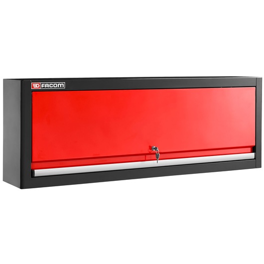 Facom JLS3-CHDPP wall-mounted red and black steel tool cabinet with lock, front angle, white background.