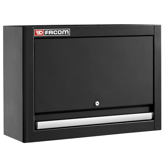 Facom JLS3-CHSPPBS black metal wall cabinet with lock and silver handle, front angle on white background.