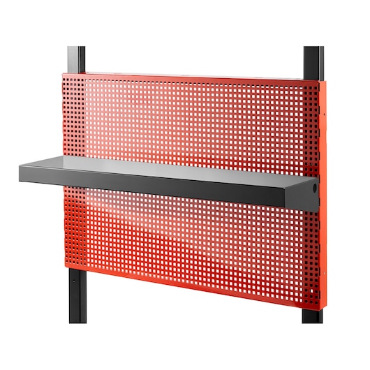 Facom JLS3-LIGHTSUP red perforated metal tool panel with black shelf, front angle on white background.