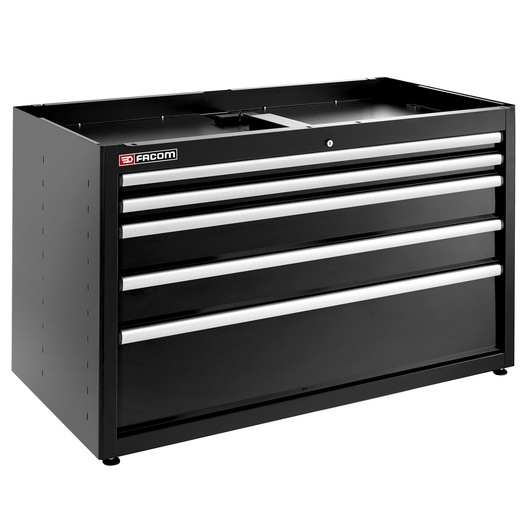 Facom JLS3-MBD5TBS black metal tool chest with five drawers, angled view on white background.