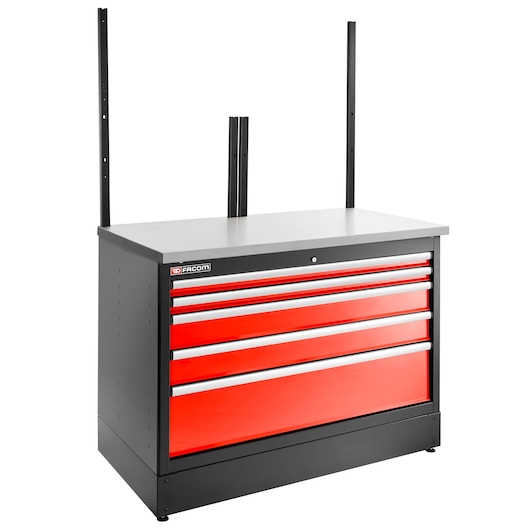 Facom JLS3-MBD5T tool chest with five red drawers and frame, shown in front angle on white background.