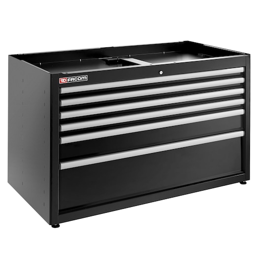 Facom JLS3-MBD6TBS black metal tool chest with six drawers, front angle on white background.