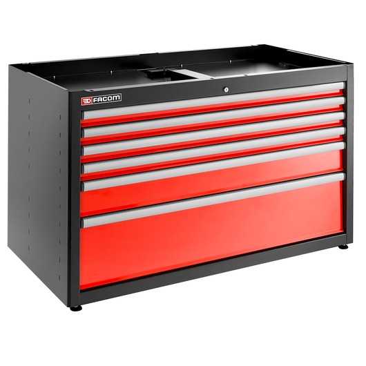 Facom JLS3-MBD6T tool chest with six drawers, red and black, front angle on white background.