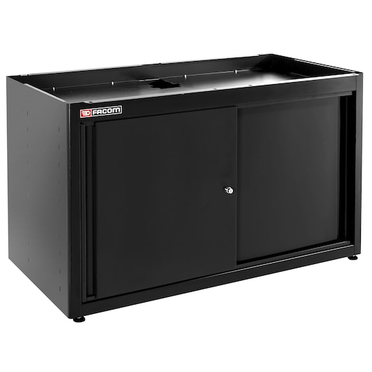Facom JLS3-MBDPPBS black metal storage cabinet with sliding doors, lock, front angle on white background.