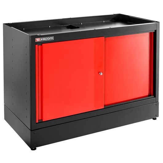 Facom JLS3-MBDPP red and black storage cabinet with sliding doors, front angle on white background.