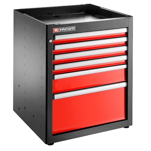 Photo of Facom JLS3-MBS6T black and red tool chest with six drawers, angled front view on white background.
