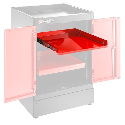 Facom JLS3-MBSPPDR70 photography of a red metal sliding drawer installed inside a cabinet, viewed from the front.