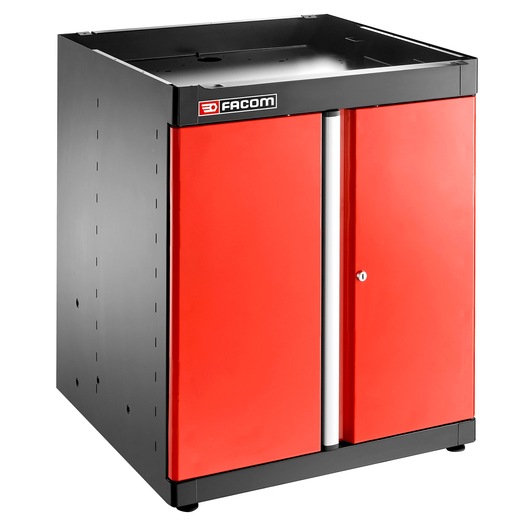 Facom JLS3-MBSPP red and black metal storage cabinet with double doors, front angle, white background.