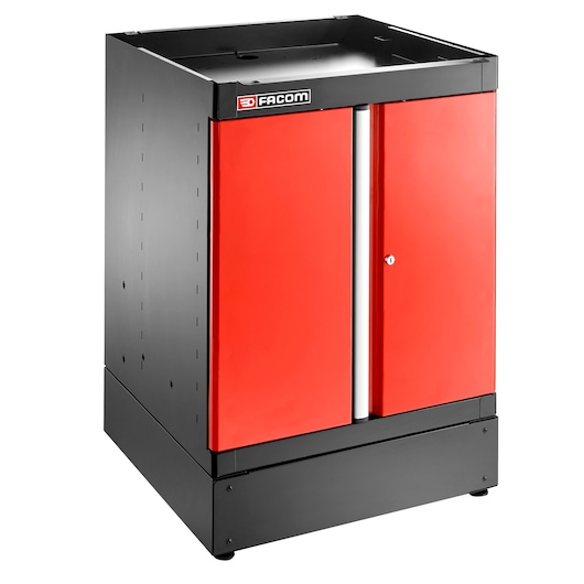 Facom JLS3-MBSPP tool storage cabinet with red double doors, black body, shown at front angle on white background.