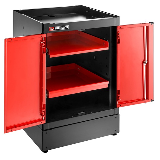 Facom JLS3-MBSPP workshop cabinet with two red shelves and red double doors, front angle, white background.