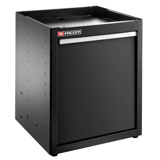 Facom JLS3-MBSSERBS black metal storage cabinet with single solid door, front angle, on white background.