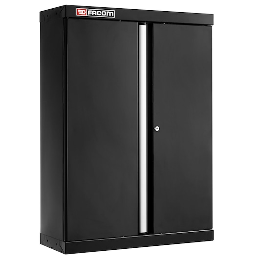 Facom JLS3-MHSPPBS black metal storage cabinet with two doors and central handle, front angle, white background.
