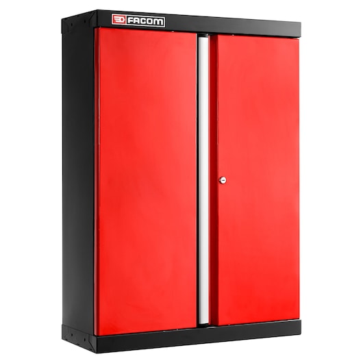 Facom JLS3-MHSPP tall red and black metal storage cabinet with double doors, front angle on white background.