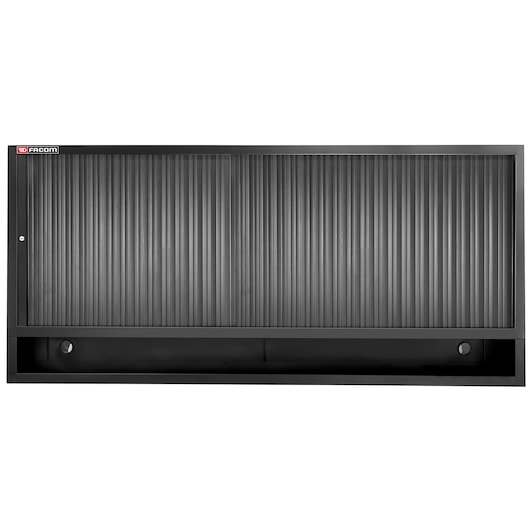 Facom JLS3-MHTRBS black wall-mounted tool cabinet with ribbed sliding door, front view on white background.