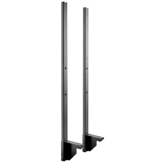 Facom JLS3-TUBESUP100 black vertical support brackets, set of two, for shelving or storage, front angle, white background.