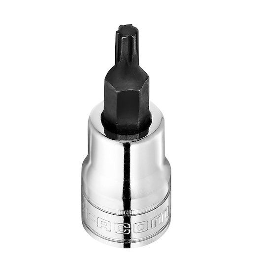 Facom JTM_4GRP chrome bit socket with black star tip, product photography, front angle, white background.