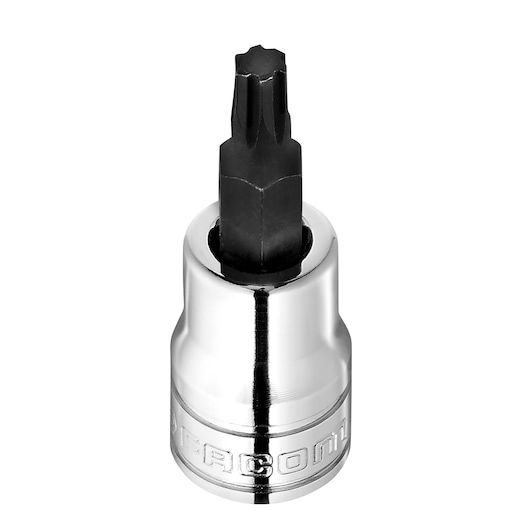Facom JTM_5GRP chrome and black star bit socket, front angle, tool photography.