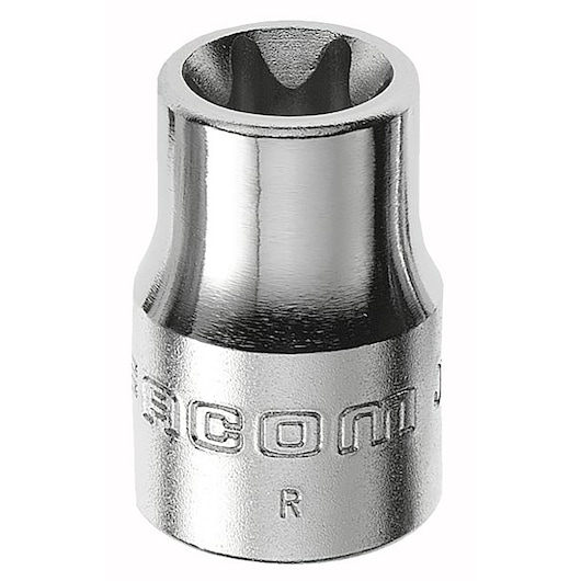 Facom JTX_10 chrome finish socket with six-point star profile, close-up on white background.
