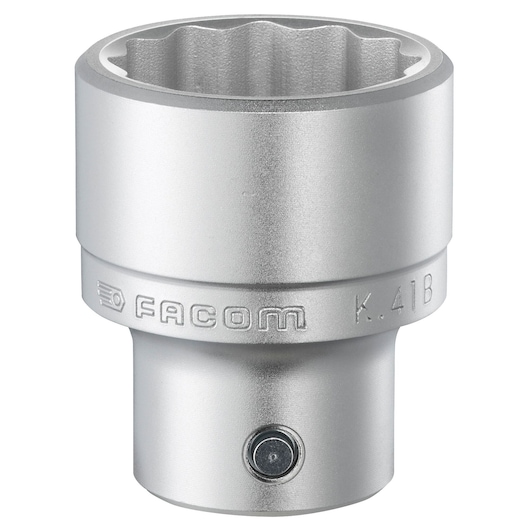 Facom K.1P3/4B socket, silver metal, twelve-point design, front angle on white background, tool accessory.
