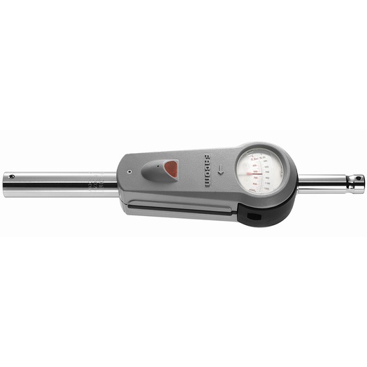 Facom K202DB torque wrench with analog dial, gray body and chrome handle, side angle on white background.