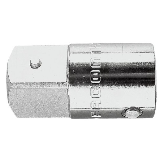 Photo of Facom K_232A chrome socket adapter, side angle, with embossed Facom branding, on white background.