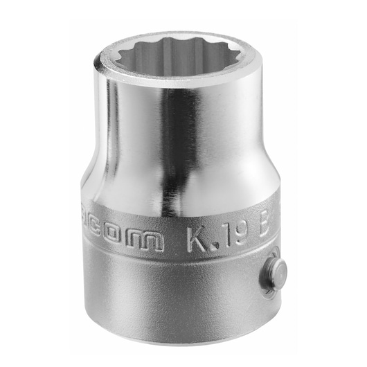 Facom socket K23B, chrome finish, close-up photo on white background, tool accessory for wrenches.