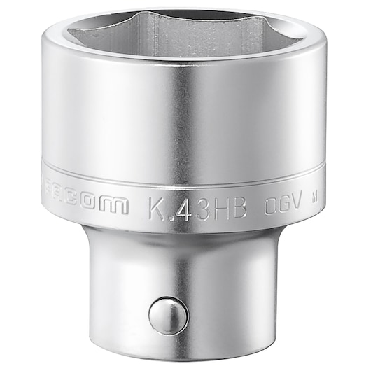 Facom K_30HB silver hex socket, photography product, front angle on white background.