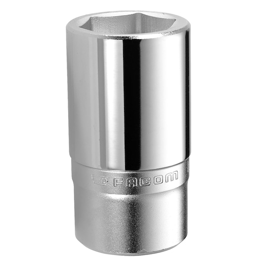 Photo of Facom K_33LA chrome socket wrench, side angle on white background.