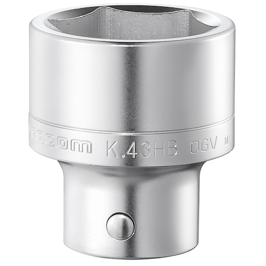 Photo of Facom K_55HB chrome socket, six-point design, viewed on white background, tool accessory.