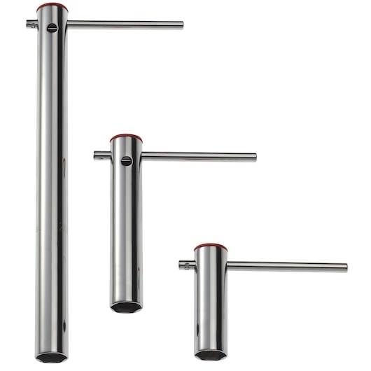 Facom L_16AL set of three chrome-plated tubular box spanners with side handles, shown on white background, front view.