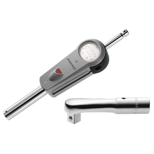 Facom M_200B torque wrench with dial gauge and chrome extension, product photo on white background.