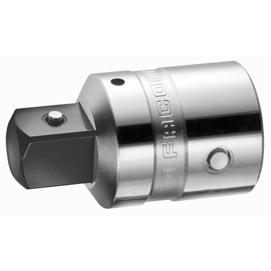 Facom M_230C chrome socket adapter, side view on white background.
