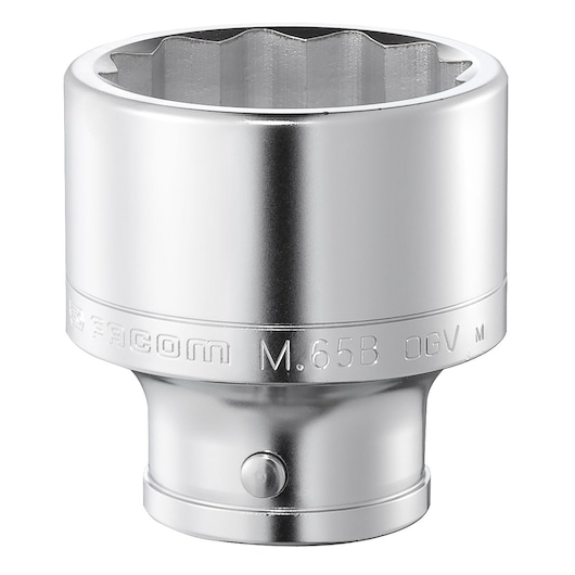 Facom M_65B chrome socket, 12-point, side angle on white background.