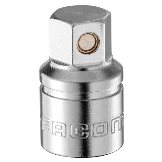 Facom MB_H13 chrome adapter socket, close-up front angle on white background.