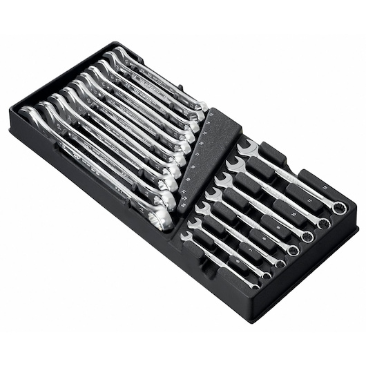 Facom MOD_440-1XL combination wrench set in black tray, various sizes, angled photo on white background.