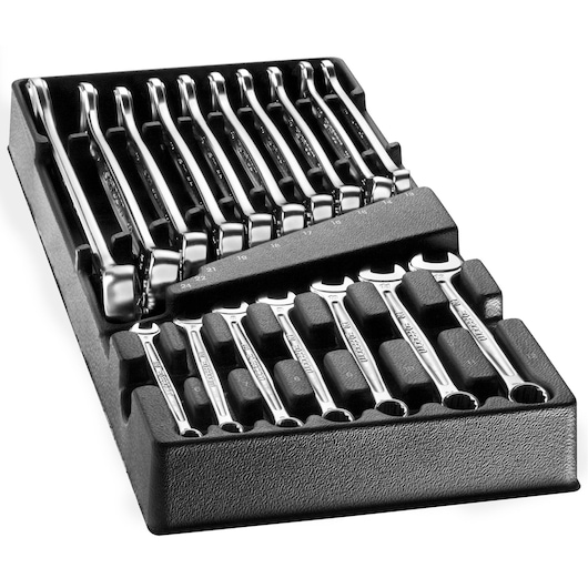 Facom MOD_440-1XL chrome wrench set in black foam tray, angled product photo on white background.