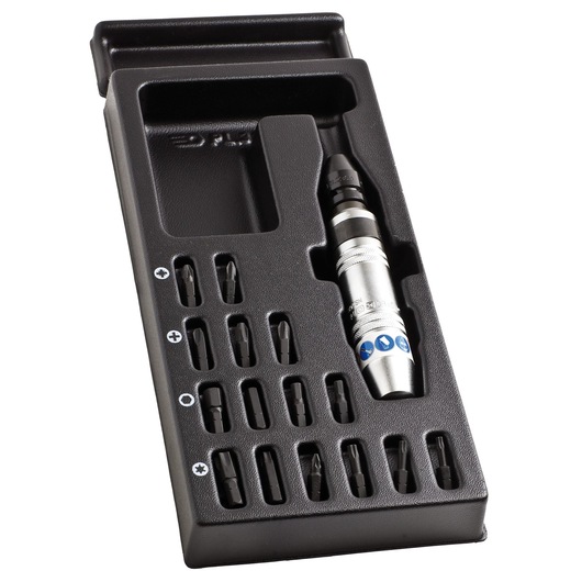 Facom MOD_NS260 screwdriver and bit set in black tray, photographed at an angle with white background.