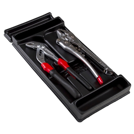 Facom MOD_PR12 tray with pliers and locking pliers, black case, angled product photo.