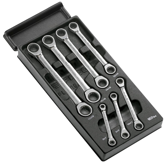Module of Straight Double Box-End Ratchet Wrenches, 7 Pieces